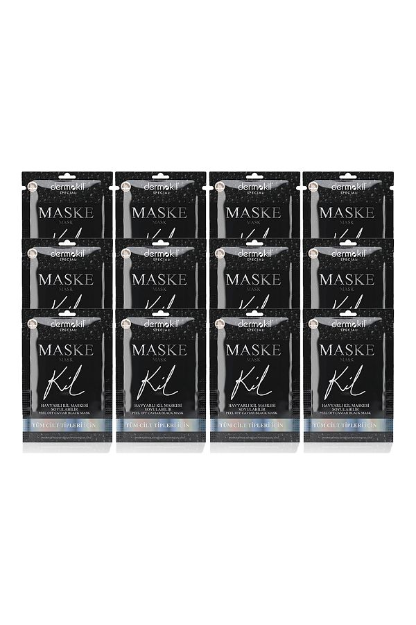 Dermokil-DERMOKİL Peelable Black Clay Face Mask with Caviar 15 ml (For All Skin Types) 12 Pieces 1