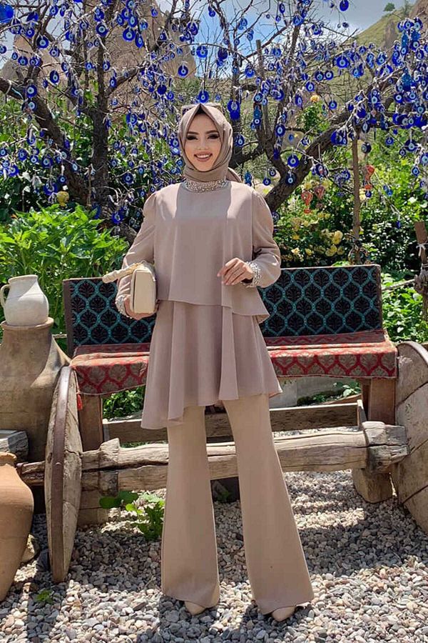Bym Fashion-تونيك مطرز بالحجر واللؤلؤ ذو مظهر مطوي 2667 1