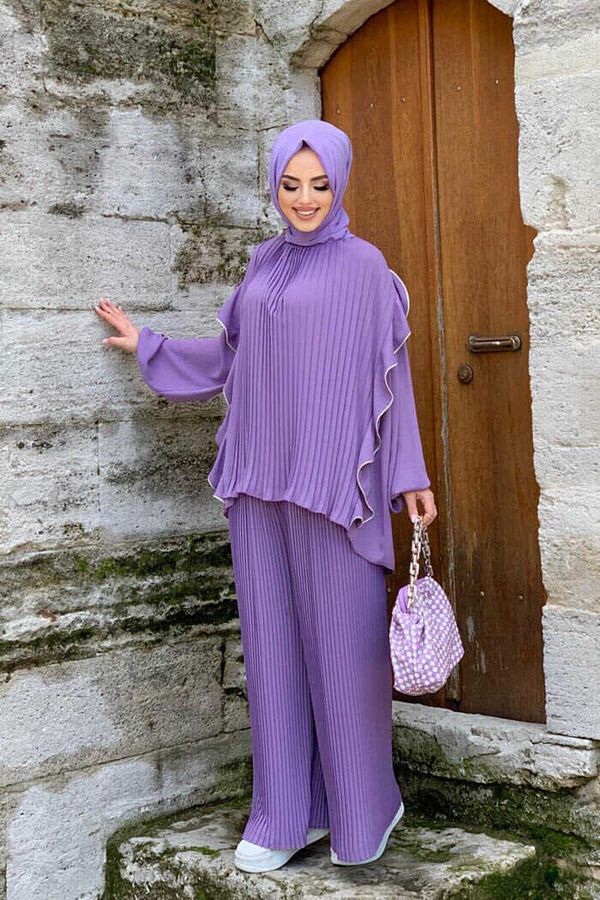 Bym Fashion-Blůza s plisovaným nabíraným proužkem s detailním výstřihem 2627 Lilac 1