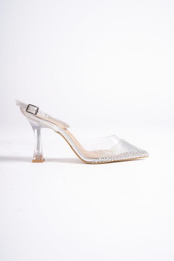 Modabuymus-Βραδινό φόρεμα Vilnus Silver Stone με διάφανο τακούνι Stiletto 1