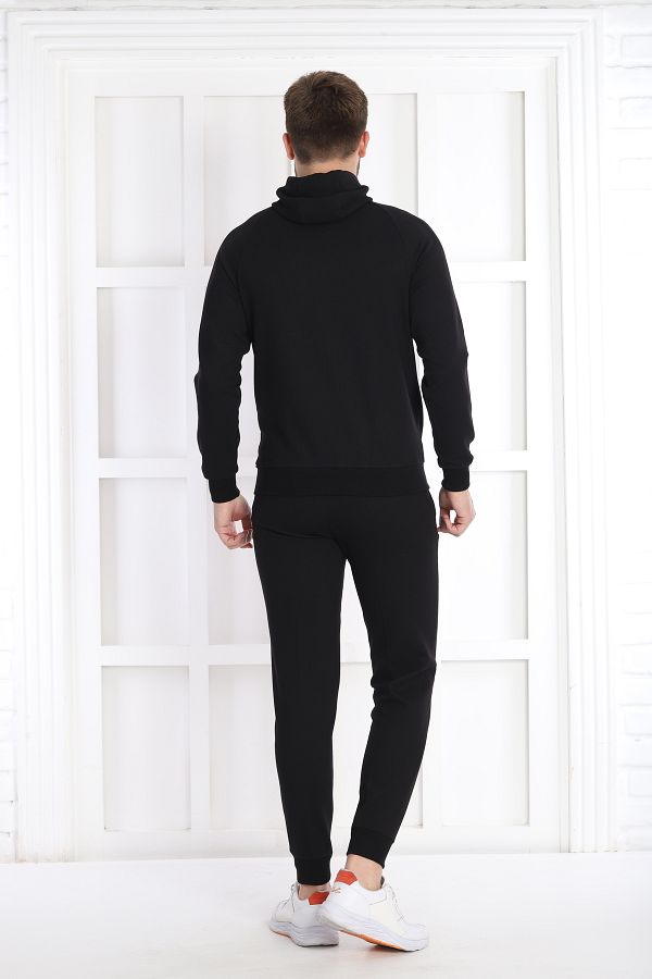 NEED L FE Men s Black Casual Waffle Fabric Hooded Zippered Slim Fit Bottom Top Tracksuit Set Trendyol