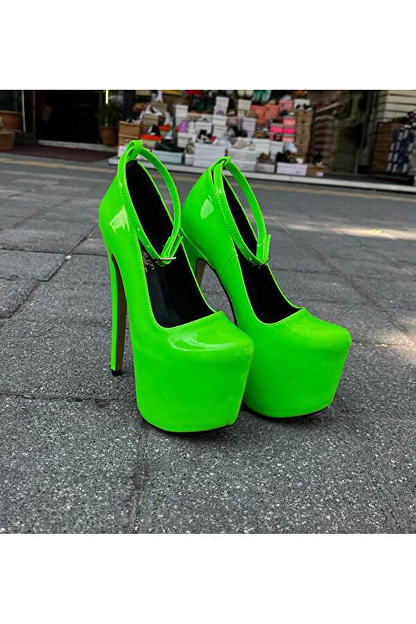 Afilli Women's Green Neon Phosphor Patent Leather Shiny Platform