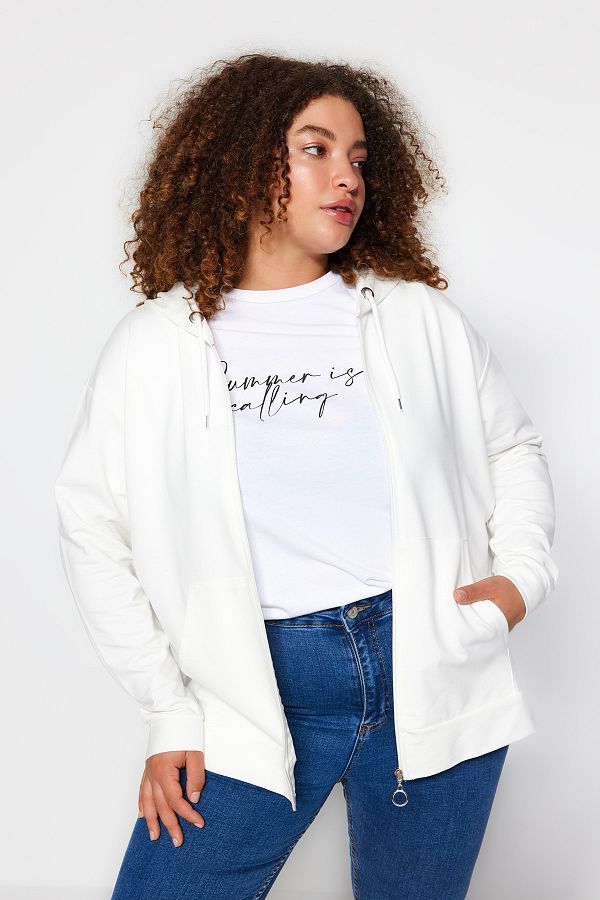 Trendyol Curve-Ecru Hooded Zippered Thin Knitted Sweatshirt TBBSS22SW0169 1