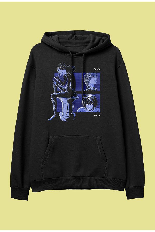 CONSTRA N Oversize Death Note Kira light Yagami And Ryuk And L Anime Design Hooded Sweatshirt Hoodie Trendyol