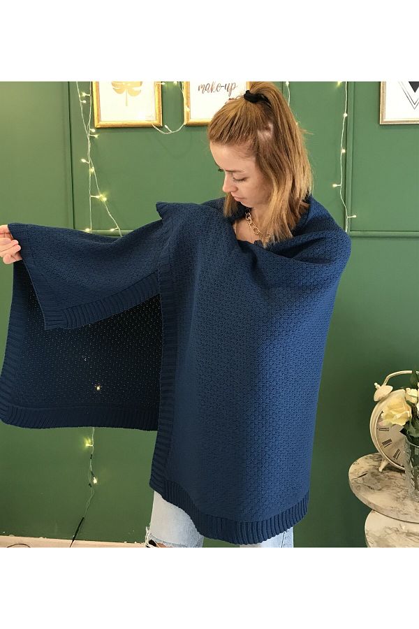 Ocean-Petrol Blue Knitwear Shoulder Shawl 1
