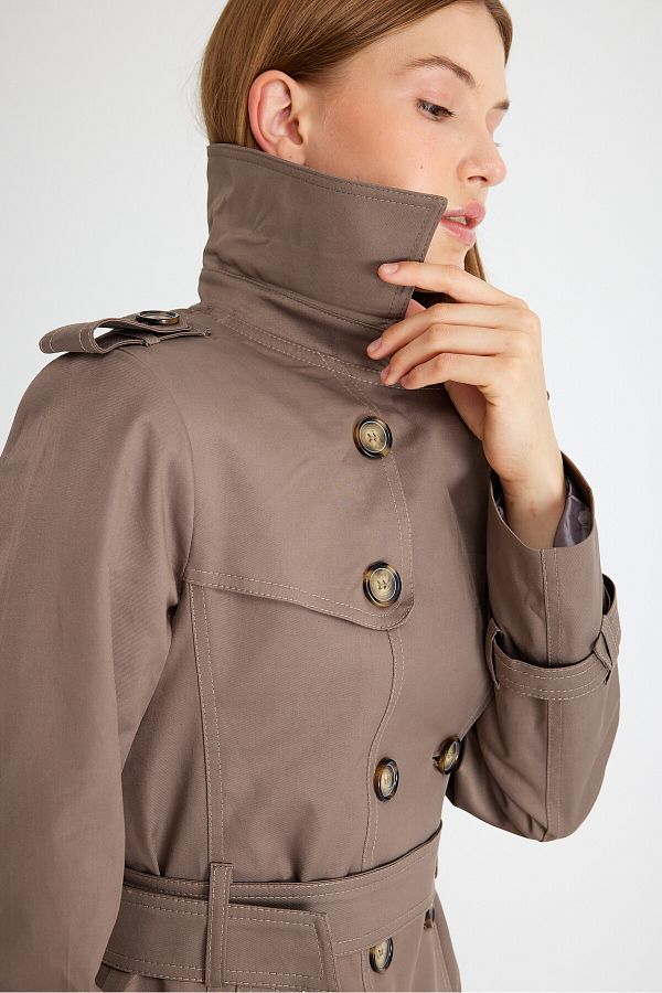 Sporting Women s Milk Brown Coated Lined Waterproof Belted Trench Coat Trendyol