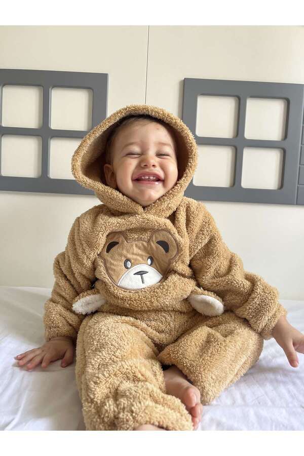 Minizade Kışlık Peluş Welsoft Cepli Kapüşonlu Bebek Takımı