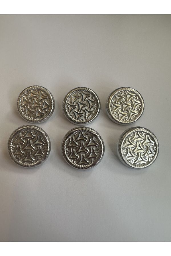 aensia-Silver Silver Over Triangle Embossed Design Button 36 Size Metal Button Trench Coat Jacket Button - Pack of 6 1