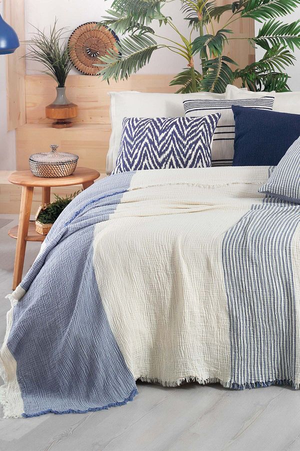 Sarev-Delphi Blue Single 100% Cotton Bedspread 1