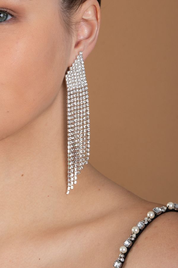 Gunbaz Women s Jewelled Hanging Evening Dress Earrings Silver Color Long Trendyol