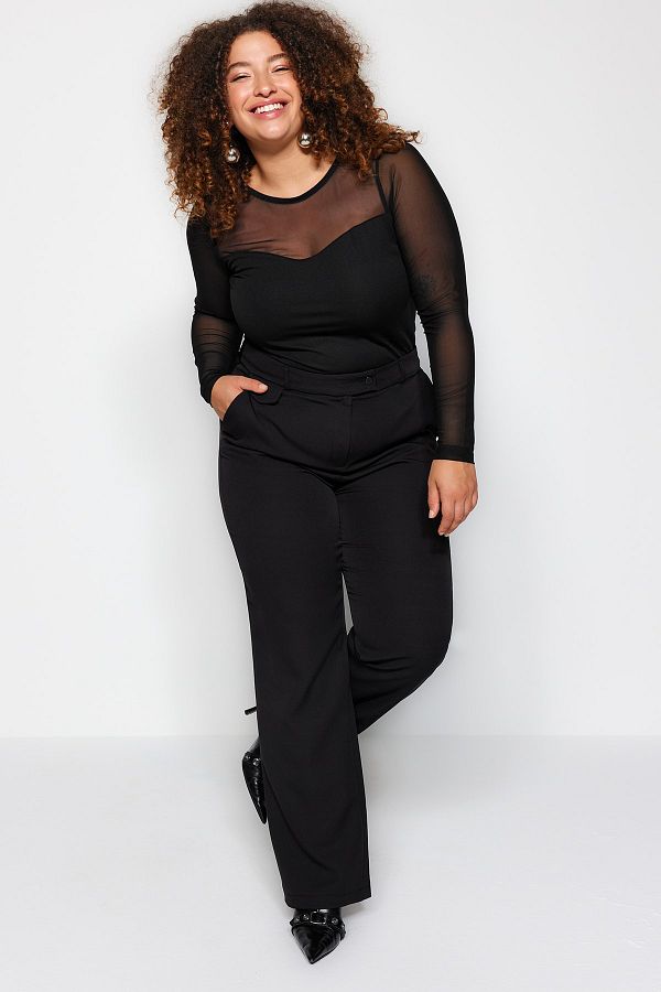 Trendyol Curve-Pantaloni drepti negri cu talie înaltă - țesătură TBBAW24AR00000 1