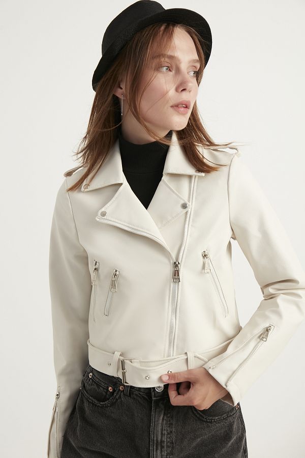 Cream leather shop jacket