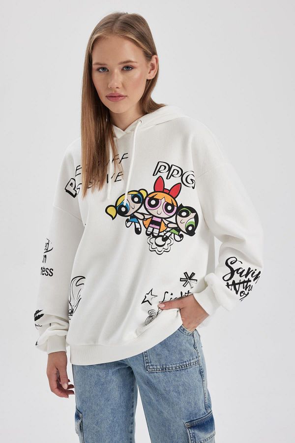 Defacto Powerpuff Girls Patterned Oversize Hooded Sweatshirt B2578ax23wn Trendyol