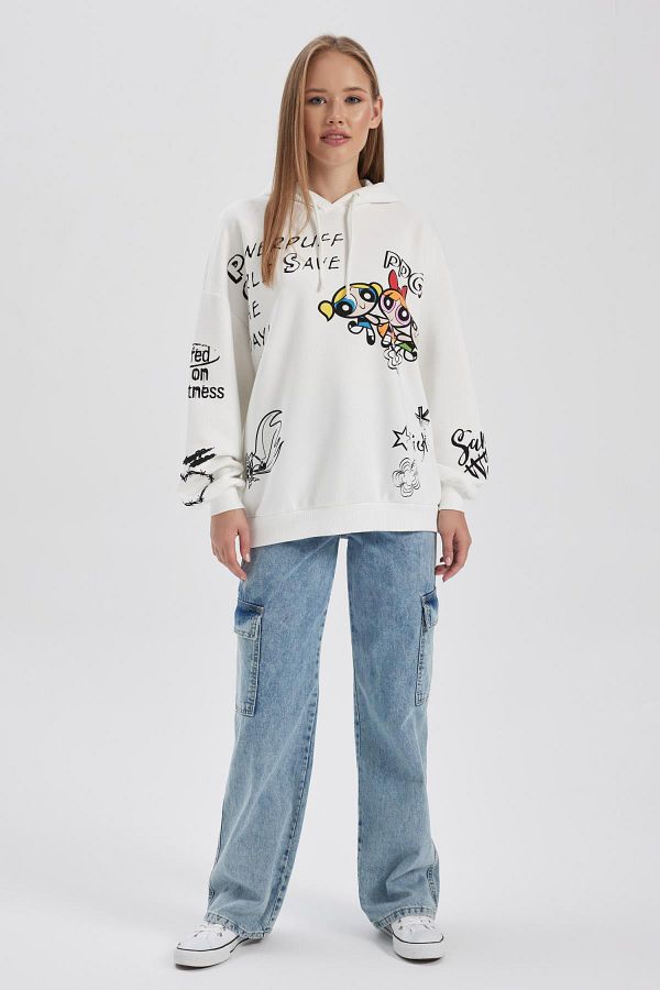 Defacto Powerpuff Girls Patterned Oversize Hooded Sweatshirt B2578ax23wn Trendyol