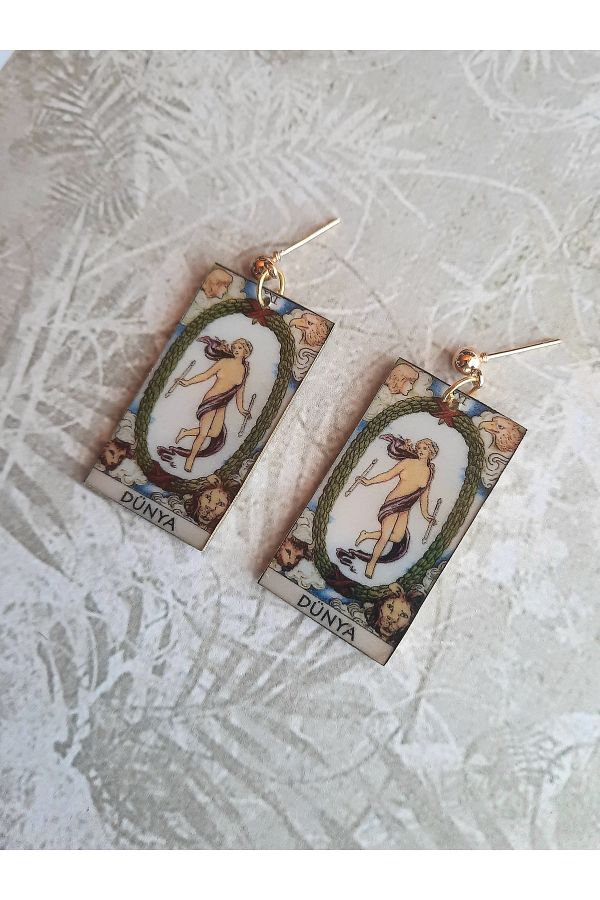 mensis creative-Stainless Steel and Tarnish Resistant Tarot Earrings - World Card Handmade 1