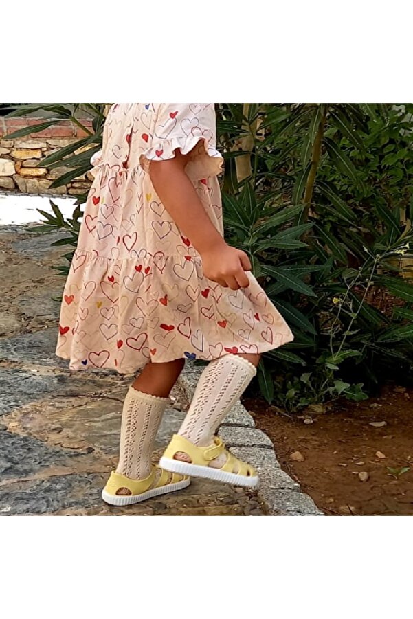 BEBEĞİME ÇORAP File Dizaltı Çorap Kız Çocuk / Kız Bebek Krem