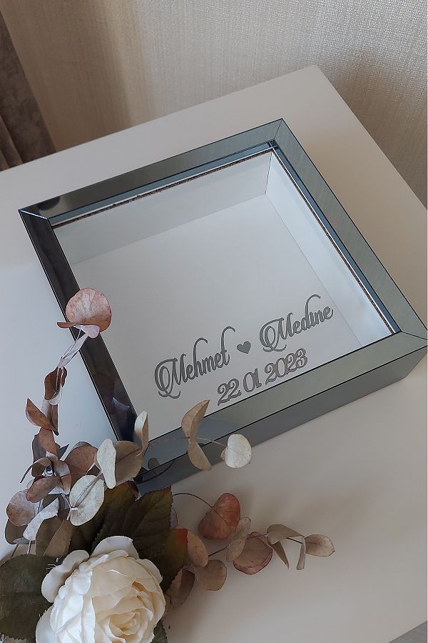 HKM Ticaret-25x25 Cm Smoked Deep Memory Frame with Flat Background Name and Date!Deep Frame 1