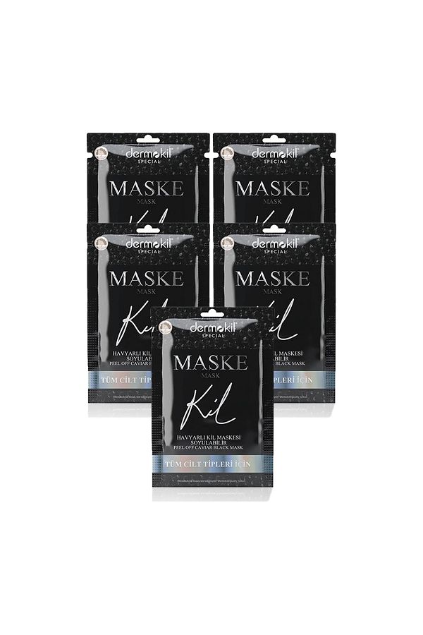 Dermokil-DERMOKİL Peelable Black Clay Face Mask with Caviar 15 ml (For All Skin Types) 5 Pieces 1