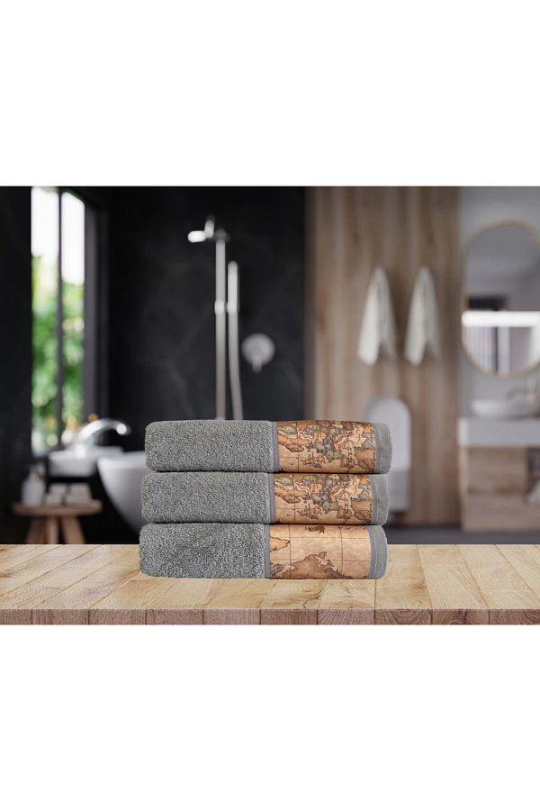 Lucy and Home-طقم مناشف بطبعة خريطة مكون من 3 قطع مقاس 40x60 سم 1