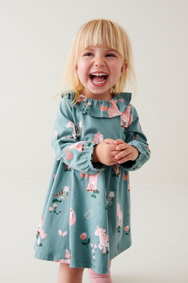Next Baby 100 Cotton Green Unicorn Dress Trendyol