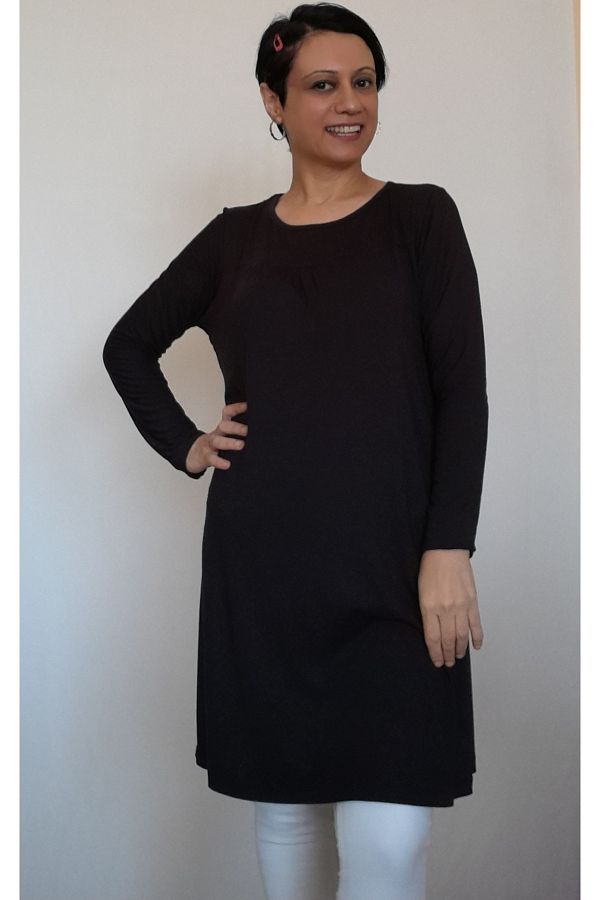 Mertcan Butik-Black front and back robadan cut-out drawstring combed cotton viscose tunic 1