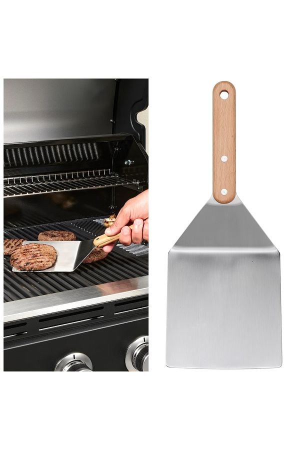 IKEA-GRILLTIDER 30 Cm Stainless Steel Grilled Hamburger Spatula Wooden BBQ Barbecue Spatula 1