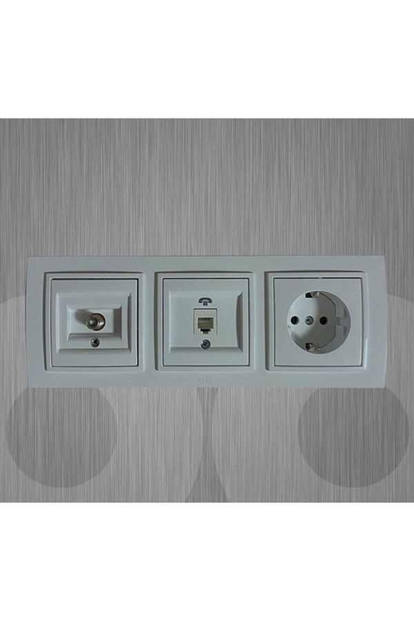 ELBİ-Zena Triple Set Grounded Socket Satellite Socket Telephone Socket Triple Framed White 1