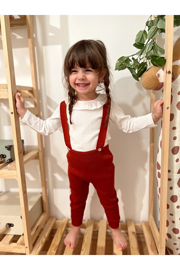 Asya Bebe Askılı Düğmeli Bebek Çocuk Triko Tayt Salopet Kırmızı
