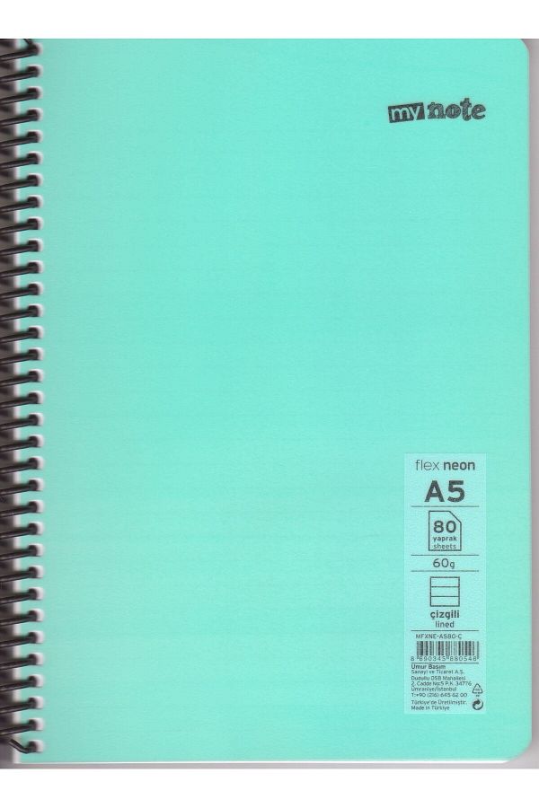 Umur Kırtasiye-A5 80 YpSpiraled Lined Plastic Cover Notebook 1 Piece 1
