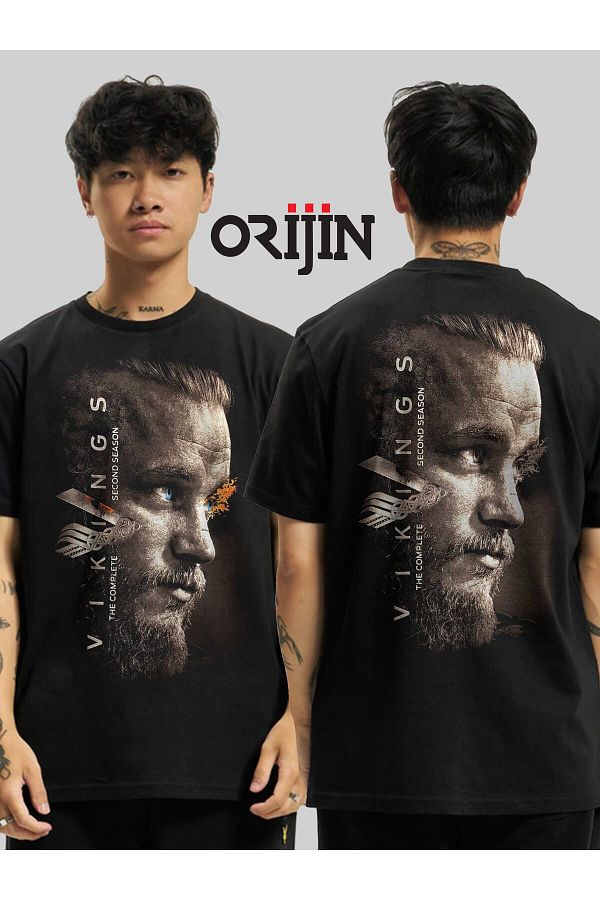 Pisa Art Vikings Ragnar Lothbrok Front Back Printed Unisex Black Tshirt Trendyol