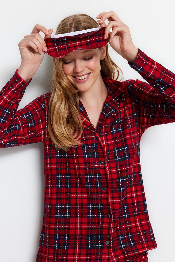 Trendyol Collection-Weicher, rot karierter Strick-Pyjama - Sleep Band Brushed Thmaw24pt00100 1