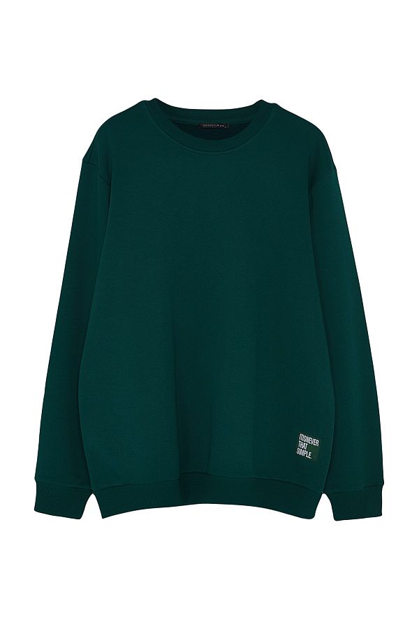 Trendyol Collection Emerald Green Large Size Labeled Sweatshirt Crew Neck Regular Fit Tmnaw24Ao00009 Trendyol