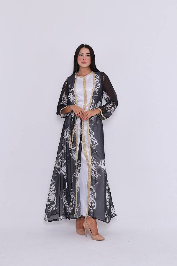 Zumrut Caftan Style Satin Dress And Chiffon Cardigan Suit 1449 Trendyol