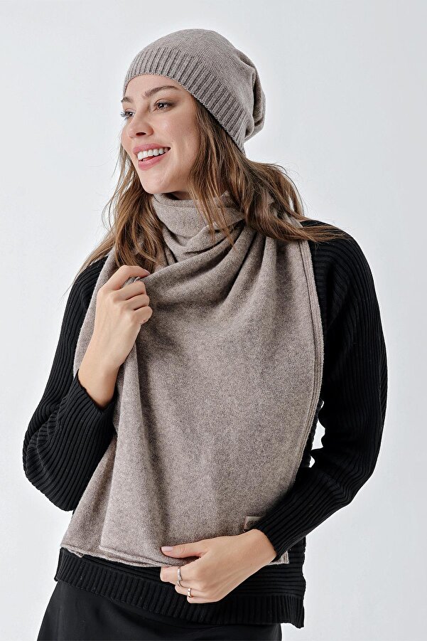 CHUBA Women's Melange Soft Cuff Scarf Beanie Set Light Brown