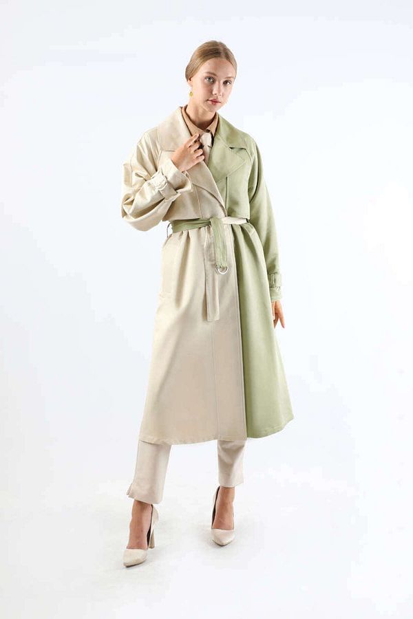 ZÜLAYS-Double Color Epaulet Detailed Trench Coat Mint 1