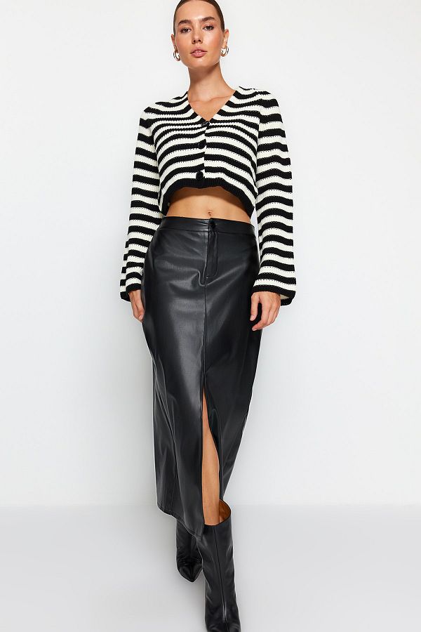 Pu leather knit skirt top