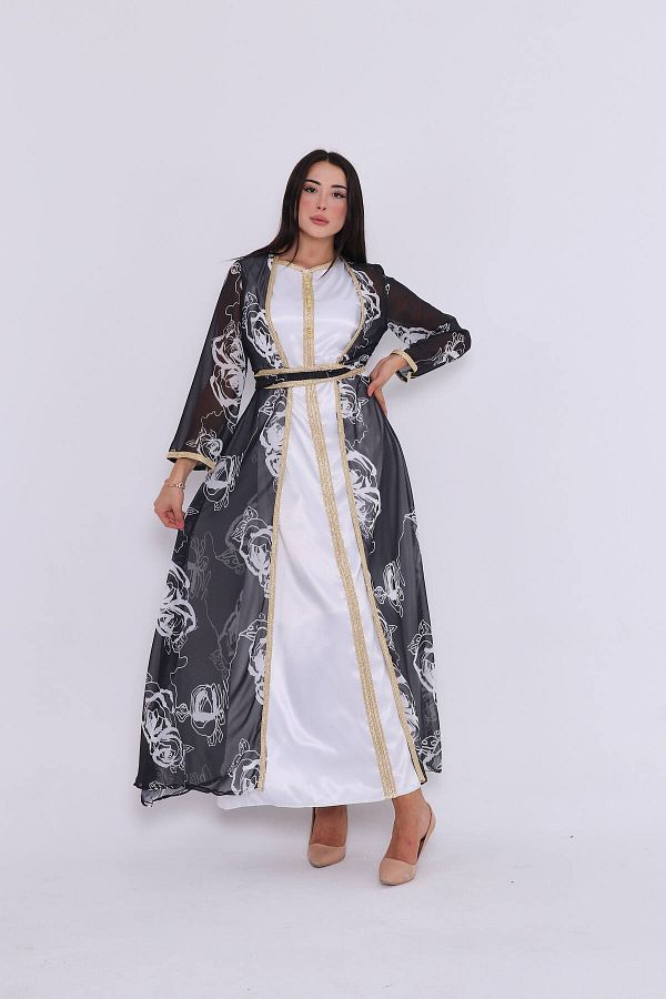 Zumrut Caftan Style Satin Dress And Chiffon Cardigan Suit 1449 Trendyol