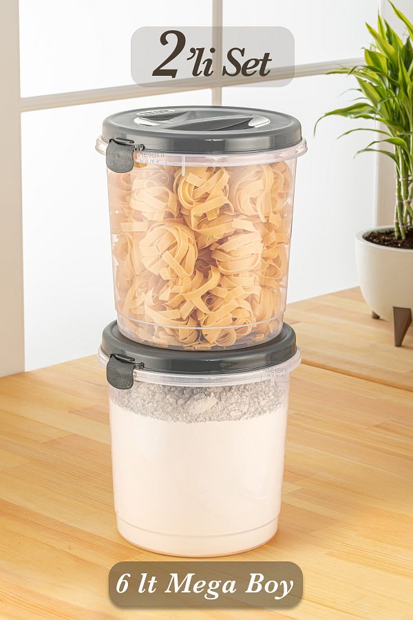 Meleni Home-Set of 2 Flour, Pasta, Pulses Storage Container - Transparent Storage Box 2x 6 Lt 1