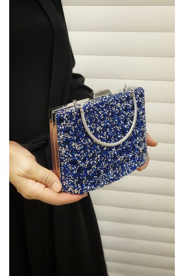 GP GUES POLO-WOMEN'S BLUE CRYSTAL STONE EVENING BAG 1
