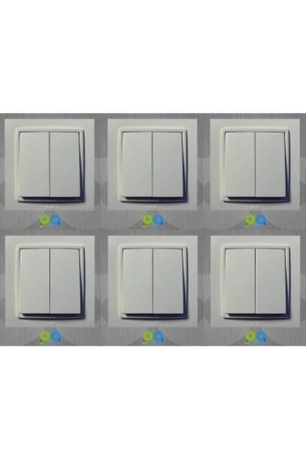 ELBİ-Zena Commutator Double Switch with Frame White 6 Pieces 1
