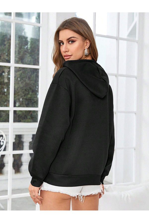 Adrift Coke series Heart Print Kangaroo Pocket Drop Shoulder Drawstring Hoodie Trendyol