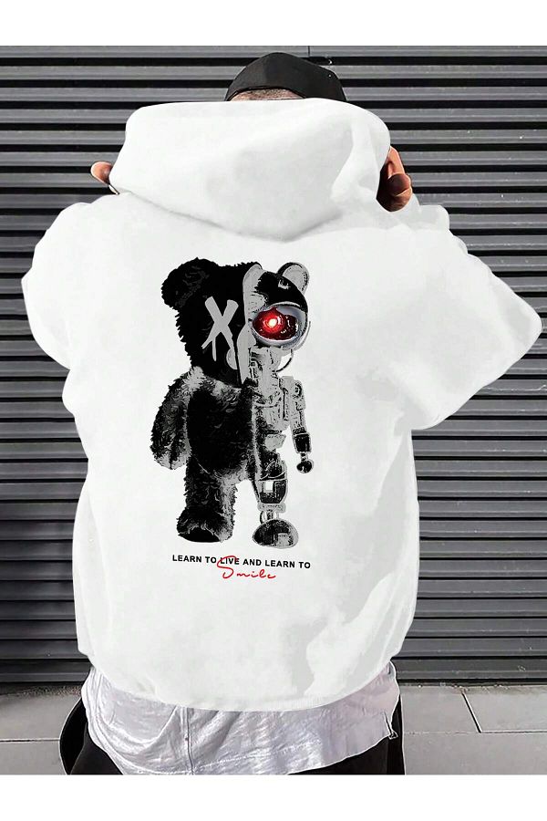 Adrift-Manfinity Hypemode Coki Series - Bear Slogan Graphic Kangaroo Pocket Hoodie 1