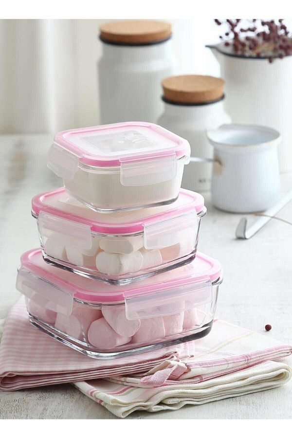 LAV-Storage Container 3 Pieces Glass Square Locking Storage Container Fresco 1