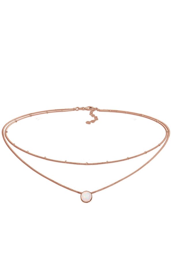 ELLI-Halskette Damen Choker Satte Chain Layer Trend mit synthetischem Opal in 925 Sterling Silber 1