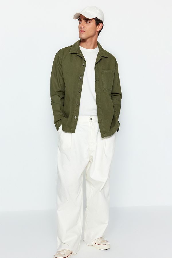 Trendyol Collection Khaki Color Regular Fit Denim Jacket Single Pocket TMNAW23CE00055 Trendyol