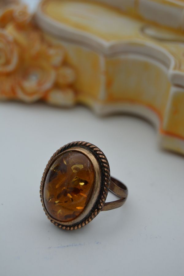 Stoneage-Squeezed Amber Natural Natural Hand Flush Ring 1