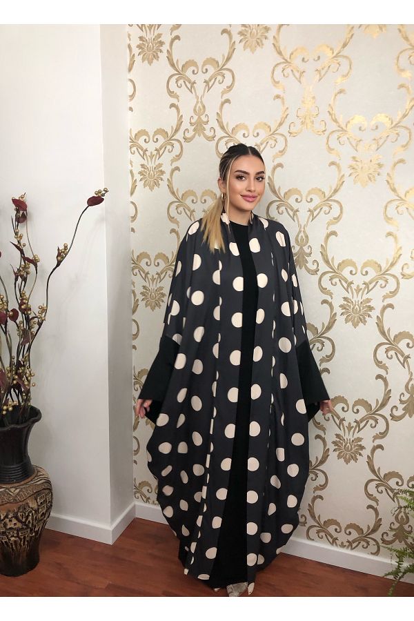 GLADNESS Custom Made Polka Dot Abaya Dress Black Trendyol