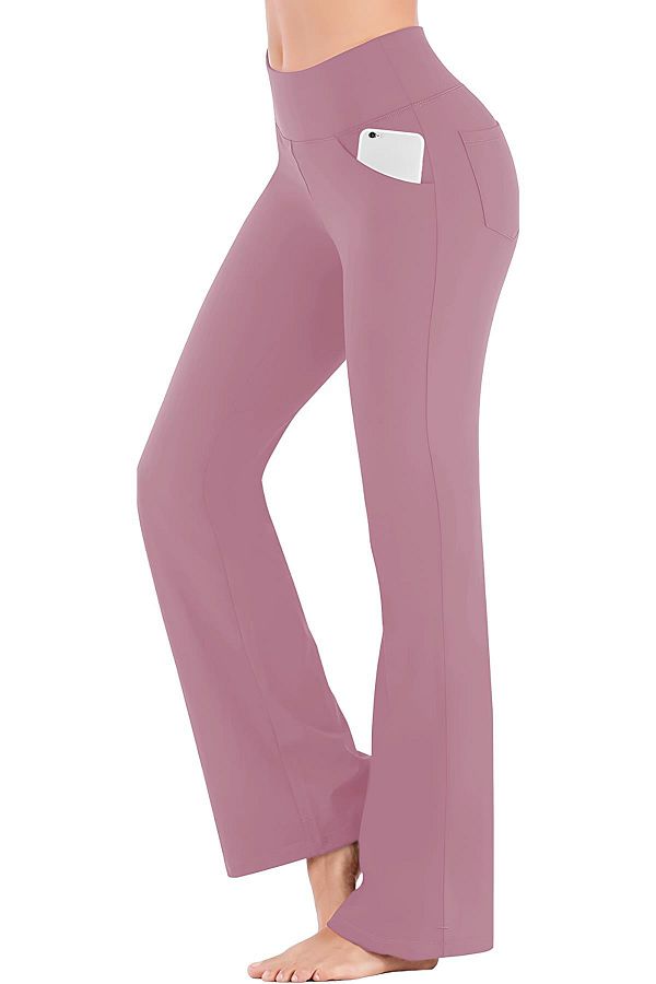 GHASSY CO.-Pantaloni de exercițiu de yoga cu talie înaltă pentru femei, cu 4 buzunare, de recuperare, jambiere evazate 1