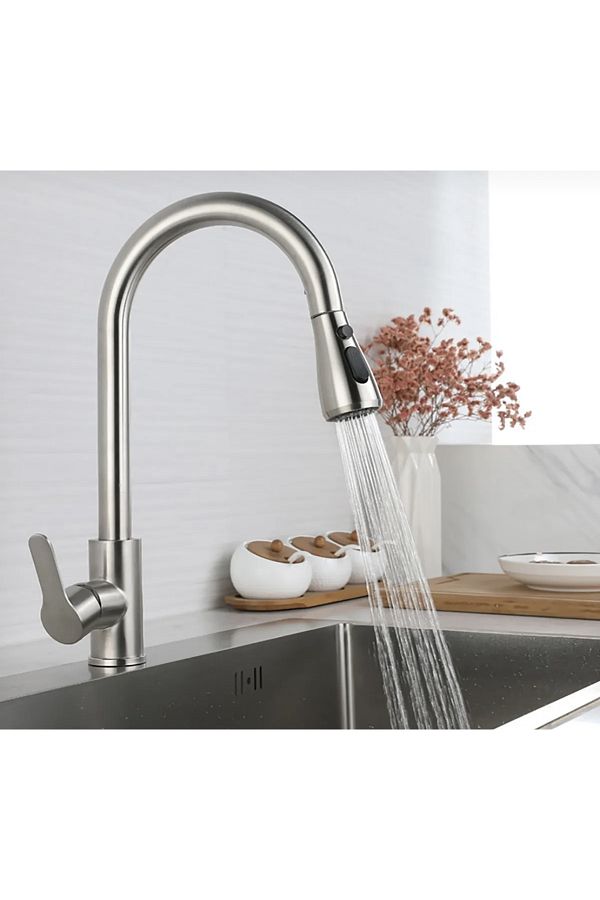 İSAOĞLU YAPI-Spiral Armature Spiral Faucet Extending System Kitchen Faucet Matte Chrome Inox Color Faucet 1