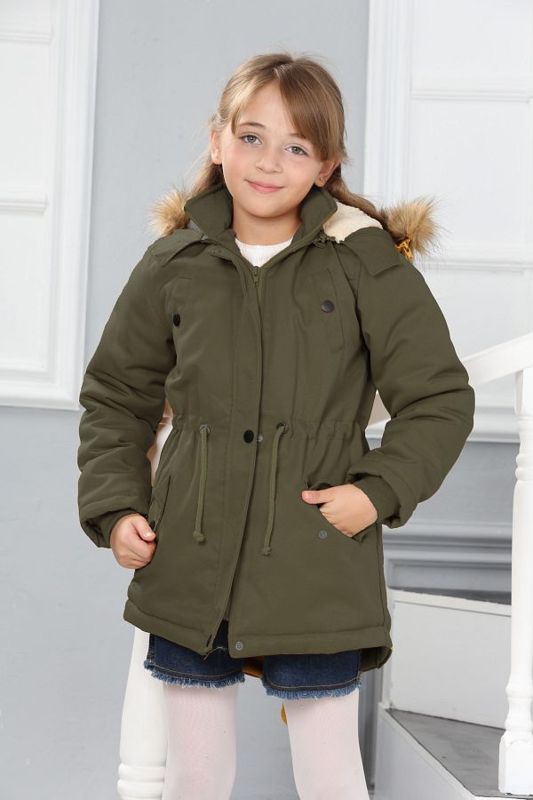 Wild Flower Hooded Long Girl s Winter Coat with Fleece Inside Trendyol